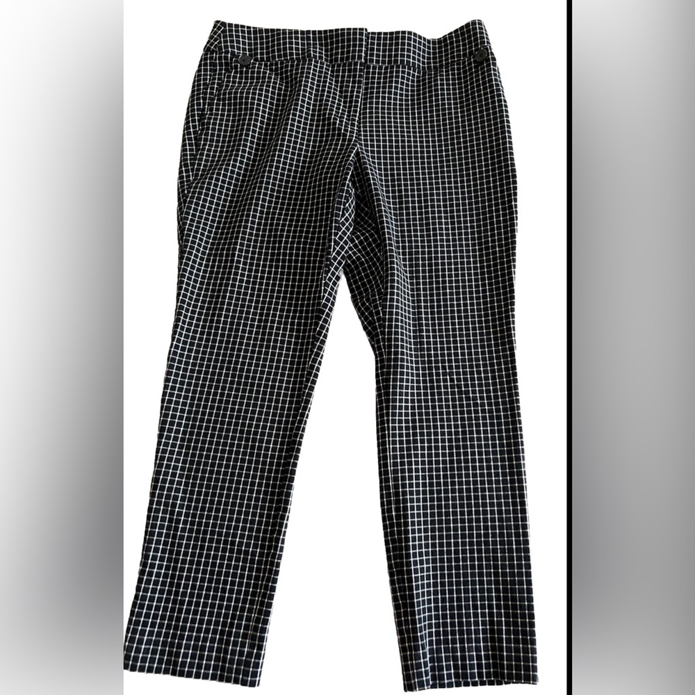 LOFT JULIE PANTS Black & White Windowpane Check Slim Leg Cropped Size 8 34x26